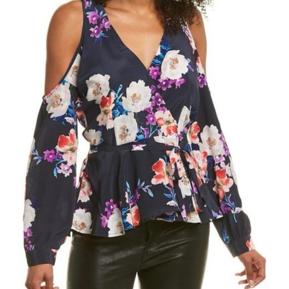 Yumi Kim Love Struck Navy Floral Silk Wrap Top